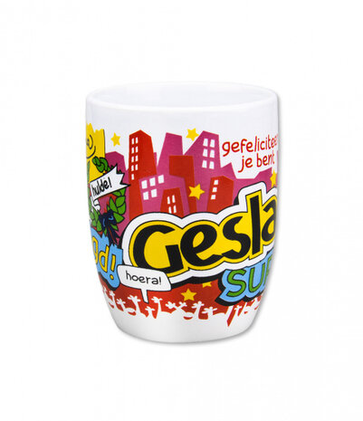 mok cartoon-stijl geslaagd keramiek 325ml rood/wit