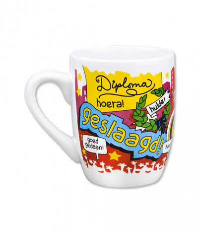 mok cartoon-stijl geslaagd keramiek 325ml rood/wit