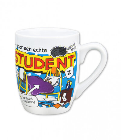 mok cartoon-stijl student keramiek 325ml blauw/wit