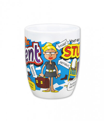 mok cartoon-stijl student keramiek 325ml blauw/wit