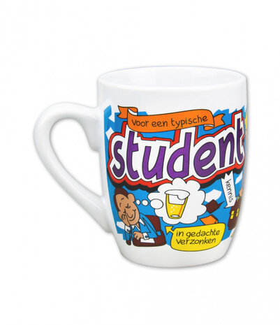mok cartoon-stijl student keramiek 325ml blauw/wit