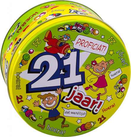 snoeptrommel 21 jaar 14 x 7,5 cm ijzer groen