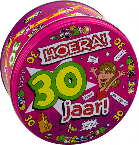 snoeptrommel 30 jaar vrouw 14 x 7,5 cm ijzer roze