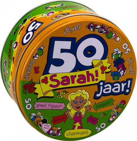 snoeptrommel 50 jaar Sarah 14 x 7,5 cm ijzer oranje