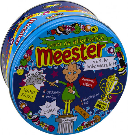 snoeptrommel meester 14 x 7,5 cm ijzer blauw