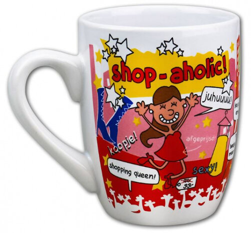 feestmok Shopaholic 325 ml keramiek wit
