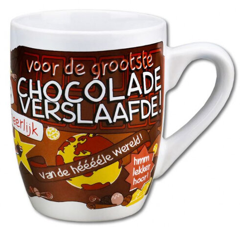 feestmok Choco Verslaafde 325 ml keramiek wit