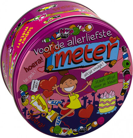 snoeptrommel meter dames 14 x 7,5 cm ijzer roze