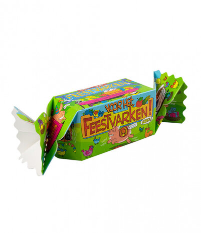 cadeauverpakking feestvarken 20 cm karton groen