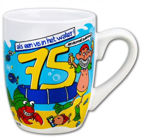 feestmok 75 Jaar 325 ml 12 x 10 cm keramiek wit