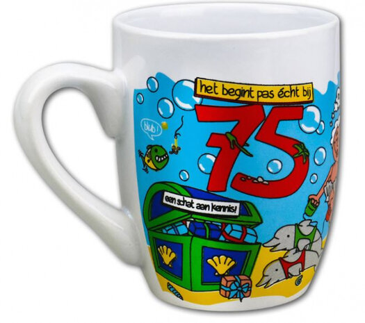 feestmok 75 Jaar 325 ml 12 x 10 cm keramiek wit