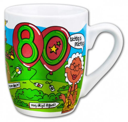 feestmok 80 Jaar 325 ml 12 x 10 cm keramiek wit