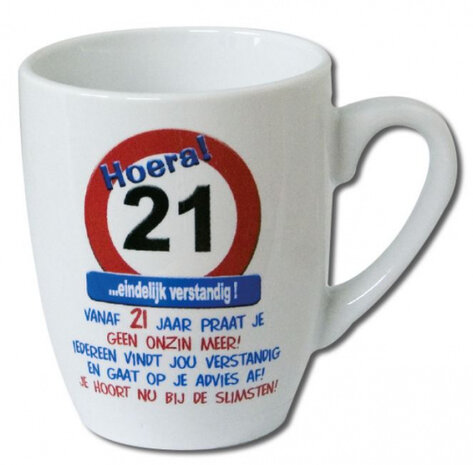 feestmok 21 Jaar 325 ml 10 x 8 cm keramiek wit