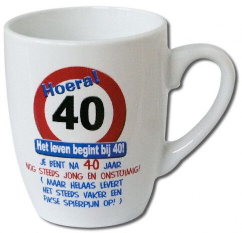 feestmok 40 Jaar 325 ml 10 x 8 cm keramiek wit