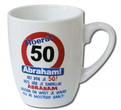 feestmok 50 Abraham 325 ml 10 x 8 cm keramiek wit