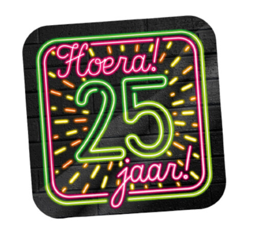 huldeschild Neon 25 Jaar 50 x 50 cm karton zwart