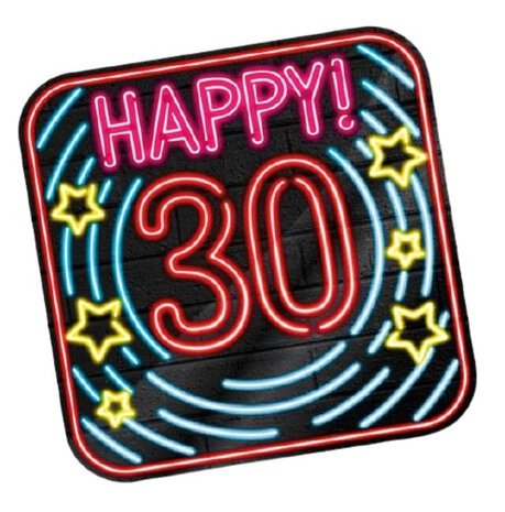 huldeschild Neon 30 Jaar 50 x 50 cm karton zwart