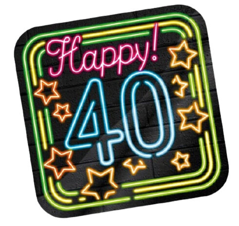 huldeschild Neon 40 Jaar 50 x 50 cm karton zwart