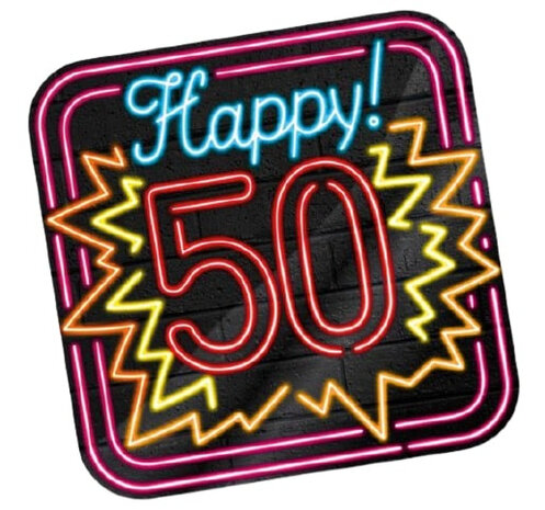 huldeschild Neon 50 Jaar 50 x 50 cm karton zwart