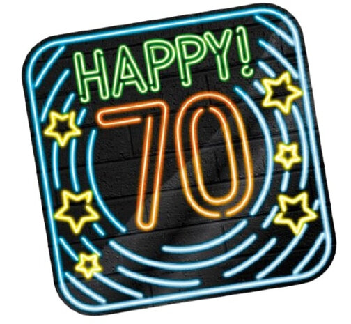 huldeschild Neon 70 Jaar 50 x 50 cm karton zwart