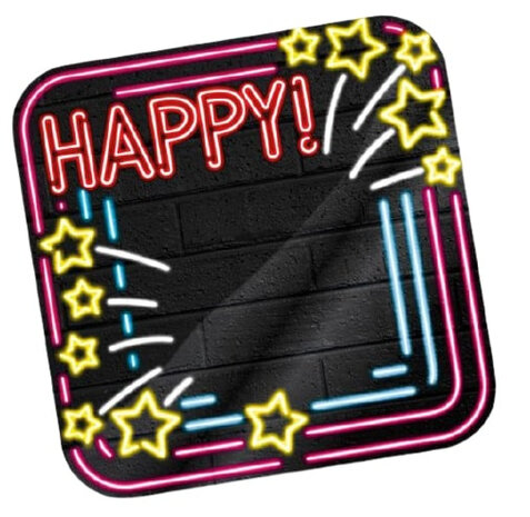 huldeschild Neon Happy 50 x 50 cm karton zwart