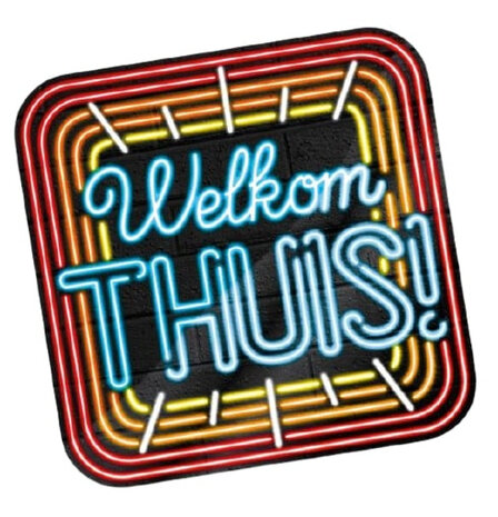 huldeschild Neon Thuis 50 x 50 cm karton zwart
