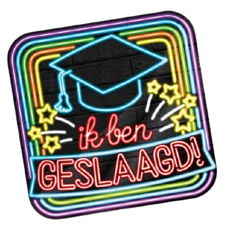 huldeschild Neon Geslaagd 50 x 50 cm karton zwart