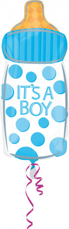 folieballon babyfles jongen 25 x 58 cm lichtblauw/wit