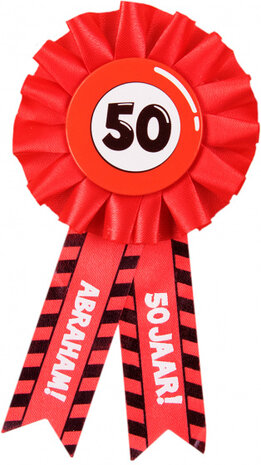rozet Abraham 50 Jaar 15 x 8 cm polyester rood
