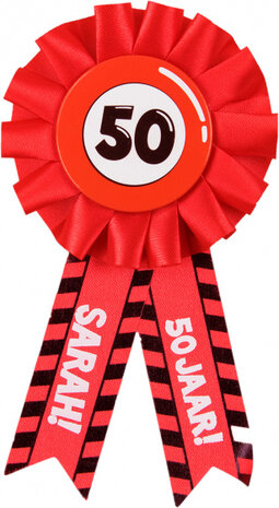 rozet Sarah 50 Jaar 15 x 8 cm polyester rood