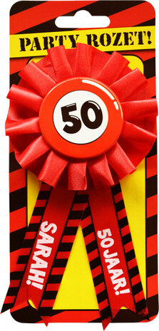 rozet Sarah 50 Jaar 15 x 8 cm polyester rood