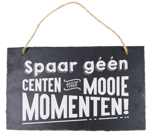 hangdecoratie Momenten 15 x 25 cm leisteen grijs