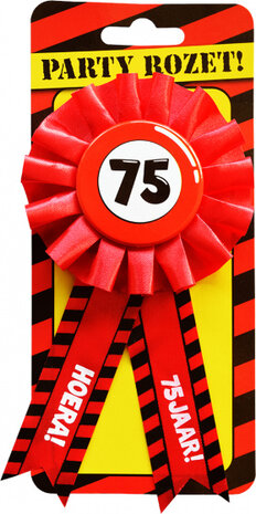 rozet Hoera 75 Jaar 15 x 8 cm polyester rood