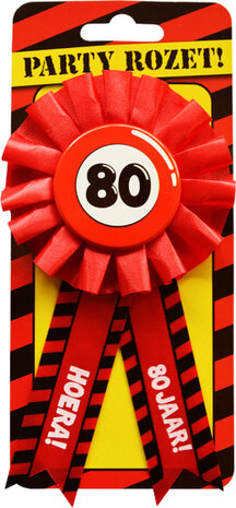 rozet Hoera 80 Jaar 15 x 8 cm polyester rood
