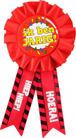 rozet Gefeliciteerd 15 x 8 cm polyester rood