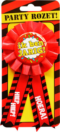 rozet Gefeliciteerd 15 x 8 cm polyester rood
