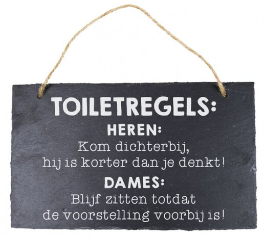 hangdecoratie Toiletregel 15 x 25 cm leisteen grijs