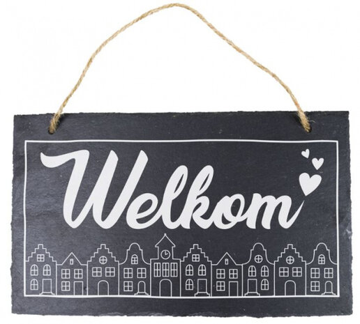 hangdecoratie Welkom 15 x 25 cm leisteen grijs