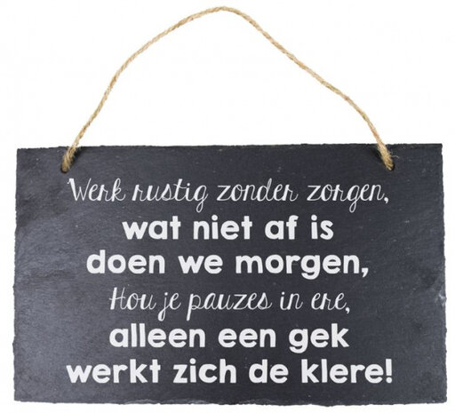 hangdecoratie Werken 15 x 25 cm leisteen grijs