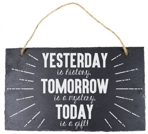 hangdecoratie Yesterday 15 x 25 cm leisteen grijs
