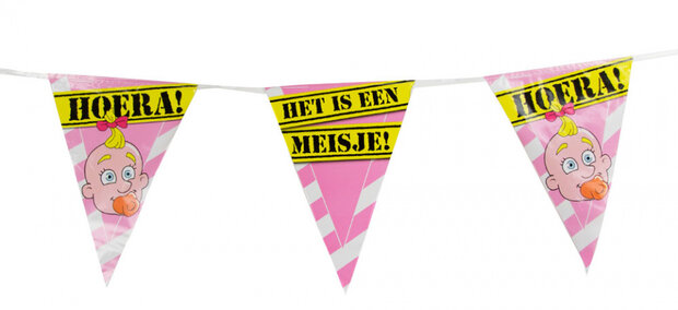 vlaggenlijn geboorte meisje 10 meter roze