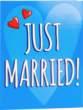 wenskaart Just married! 16 x 12,5 cm karton blauw