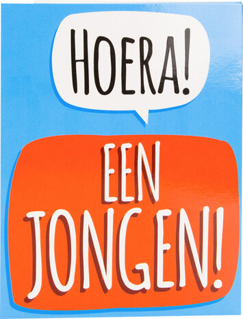 wenskaart Hoera! Een jongen! 16 x 12,5 cm blauw