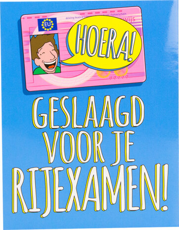 wenskaart Geslaagd rijexamen 16 x 12,5 cm blauw