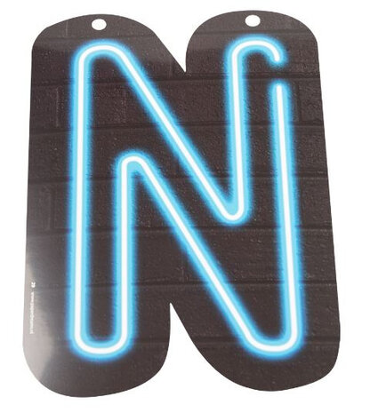 slingerletter Neon N 24 cm karton zwart/blauw