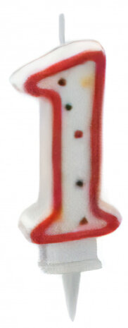 cijferkaars 1 wax 8 cm rood/wit