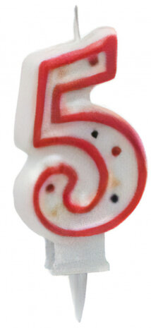 cijferkaars 5 wax 8 cm rood/wit