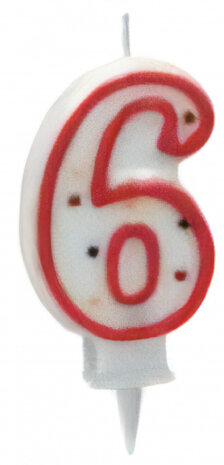 cijferkaars 6 wax 8 cm rood/wit