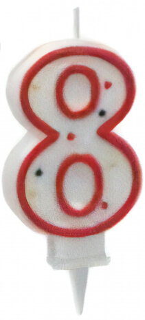 cijferkaars 8 wax 8 cm rood/wit