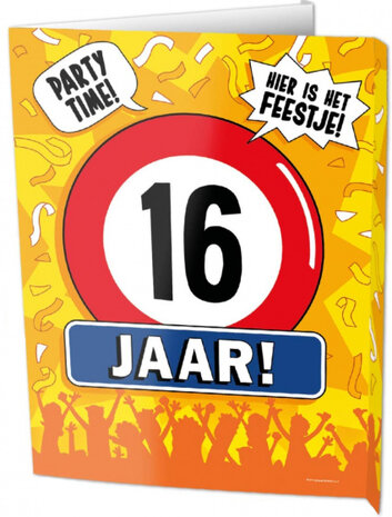 uithangbord 16 jaar junior 60 x 45 cm karton geel